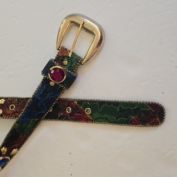 Womens Multi-Color Vintage Gem Belt Gold Buckle Sz.Medium/LARGE